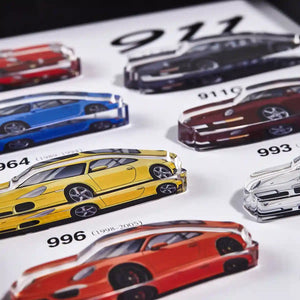 Porsche 911 Evolution 3D Framed Wall Art Display-close up of acrylic pieces