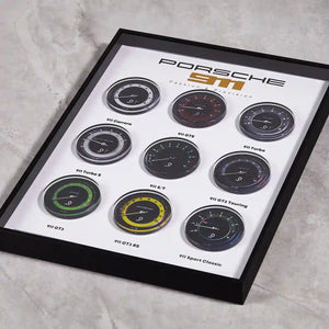 Porsche 911 Tachometer Collection 3D Framed Display - Close-up of 3D Acrylic Dials