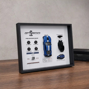 Ford Mustang Shelby GT500 Deconstructed Frame — front-facing desk scene showing 3D layered components
