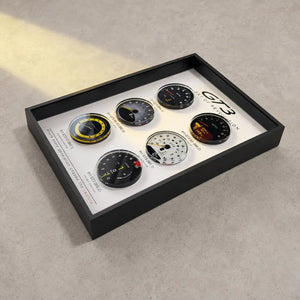 Porsche 911 GT3 Tachometer Evolution 3D Framed Display — warm directional lighting revealing the depth between layers