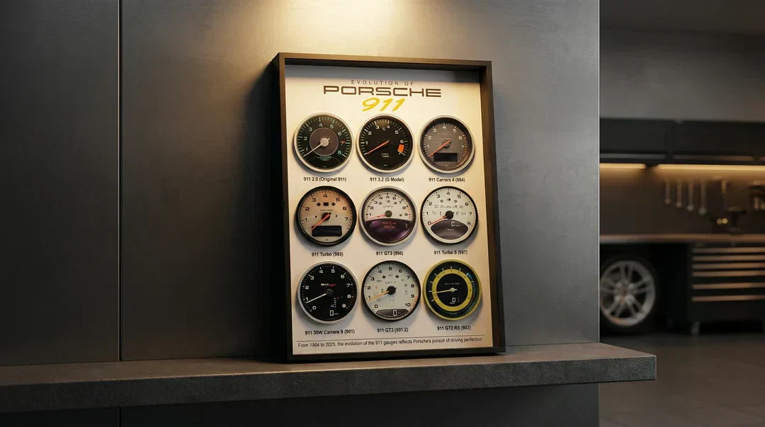 Porsche 911 Wheel Evolution Framed Display - Artovelo