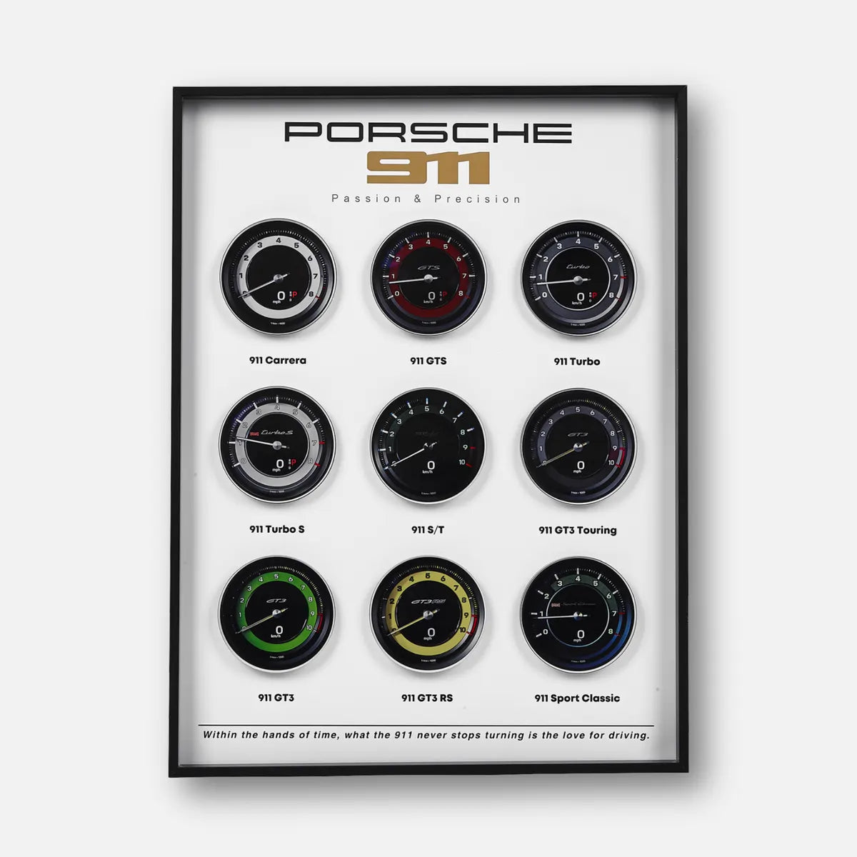 Porsche 911 Tachometer Collection 3D Framed Display - Nine 992 Variants Wall Art