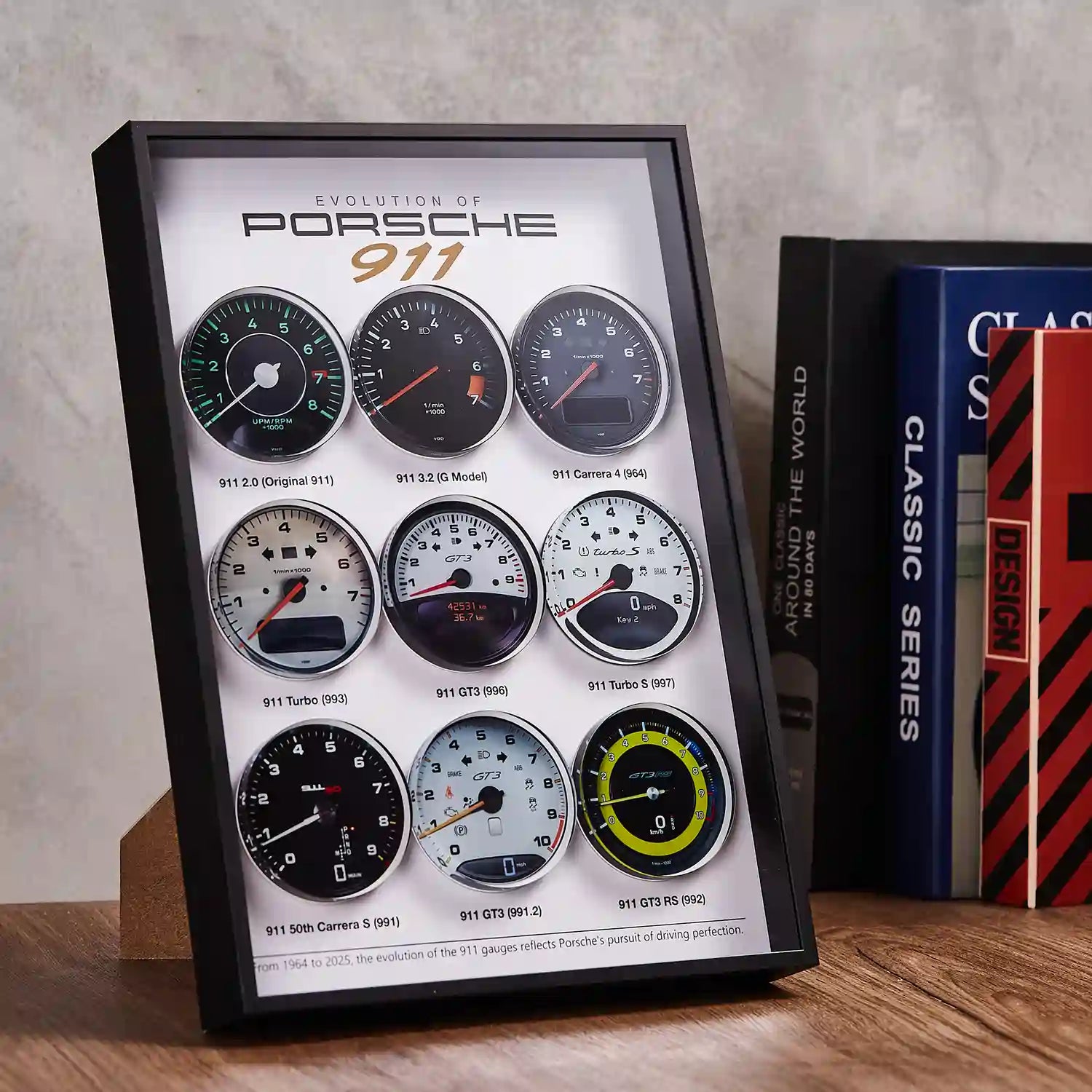 Porsche 911 Tachometer Evolution 3D Framed Display - Layered Acrylic Detail View