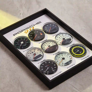 Porsche 911 Tachometer Evolution 3D Framed Display - Close-up of 3D Acrylic Gauges