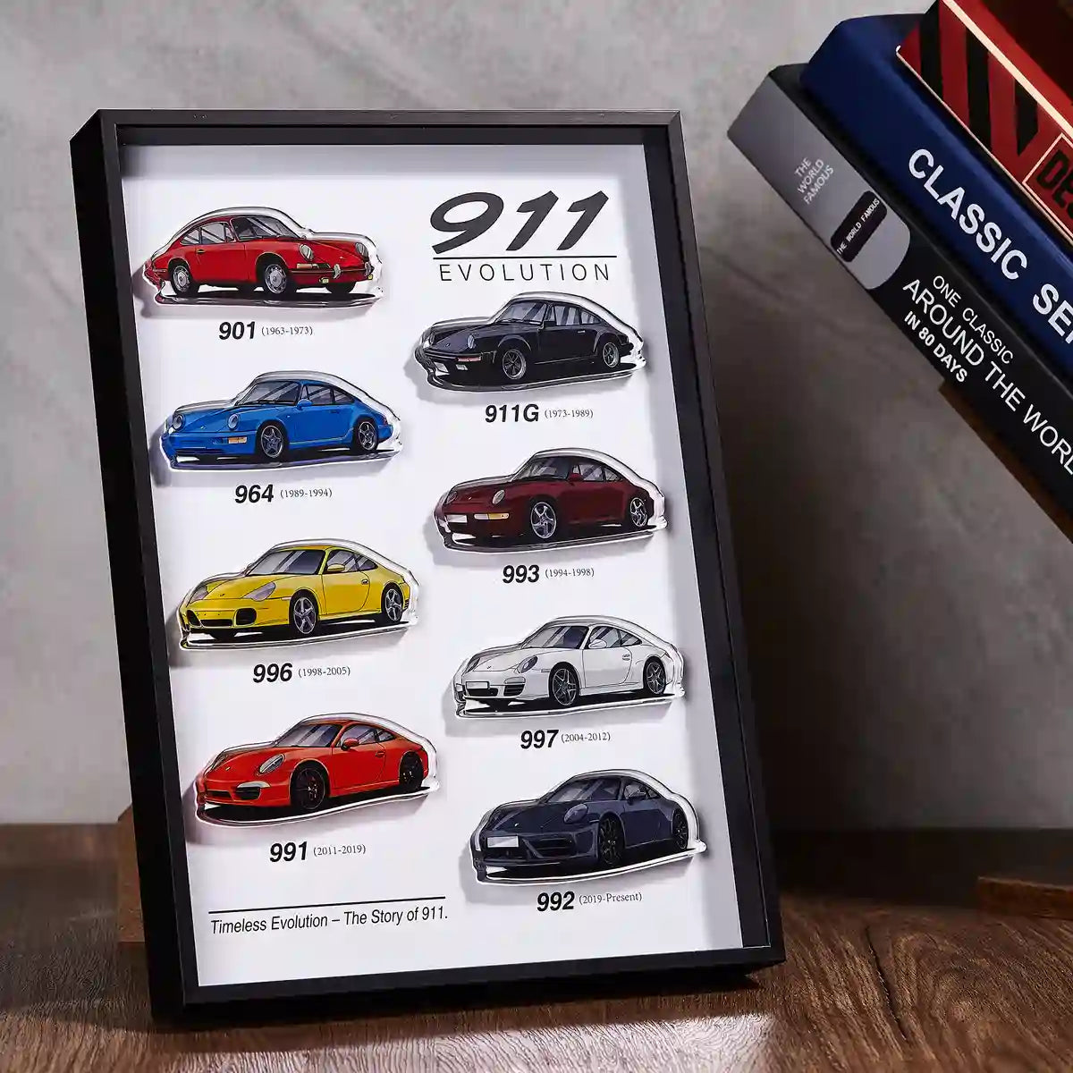 Porsche 911 Evolution 3D Framed Wall Art Display - angled lifestyle view