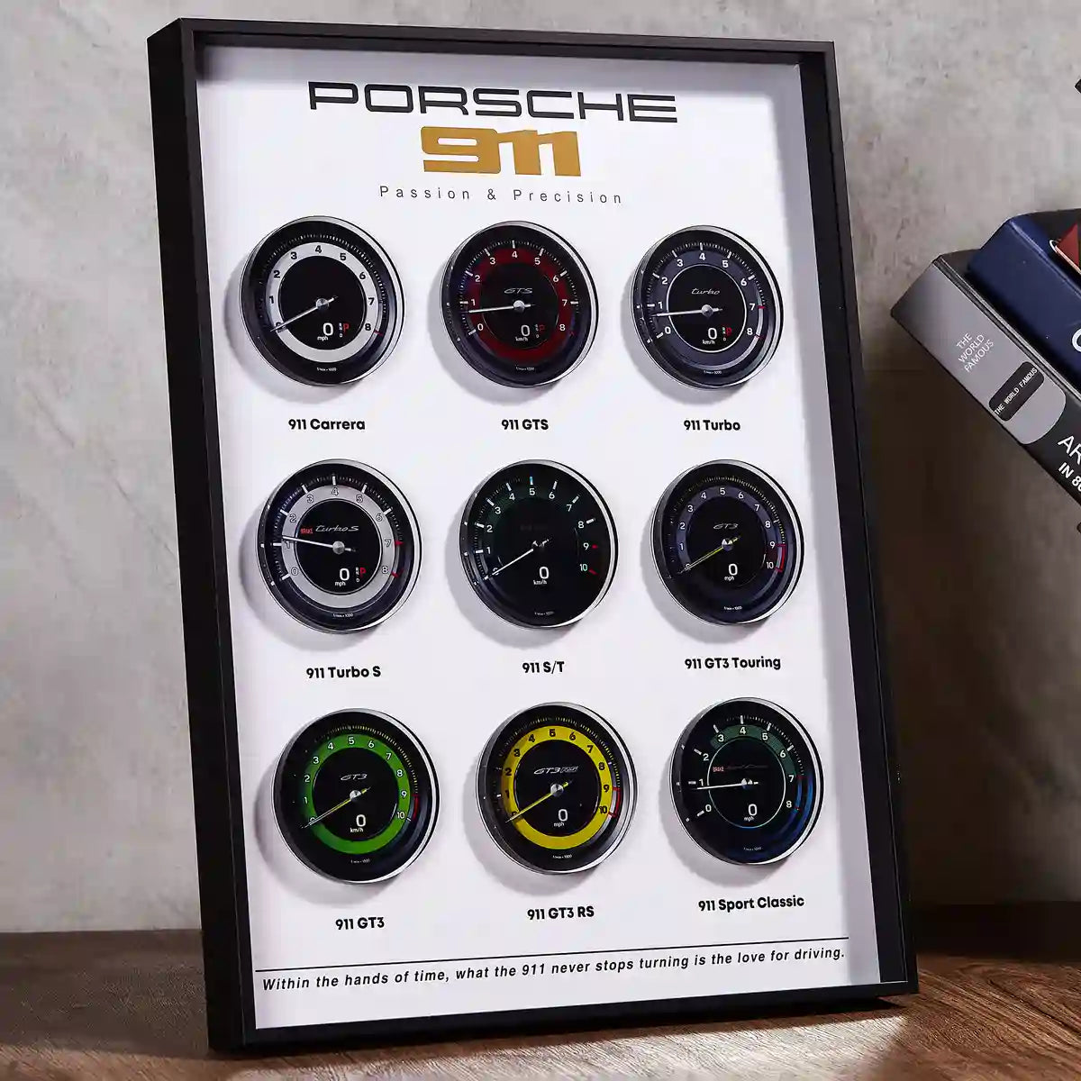 Porsche 911 Tachometer Collection 3D Framed Display - Frame and Mounting Detail