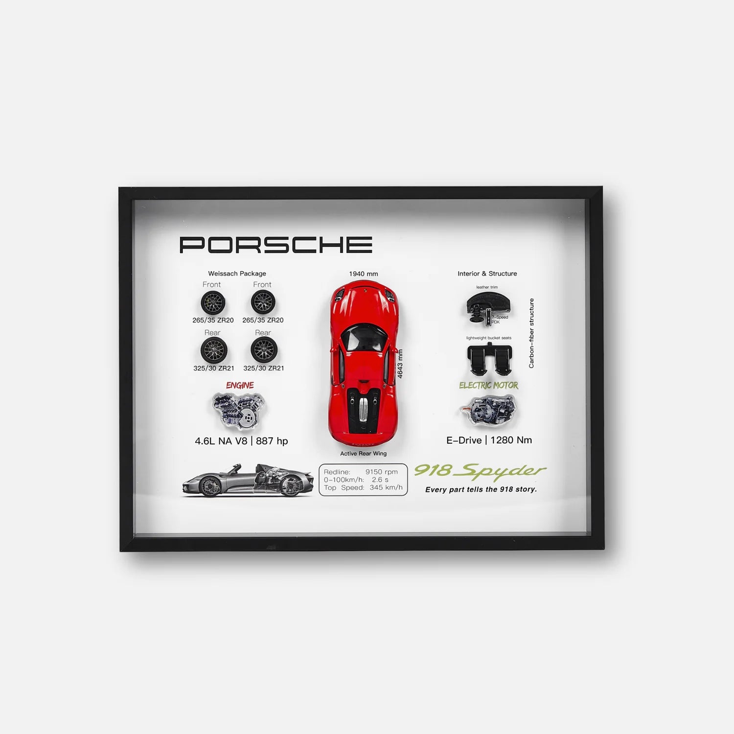 Porsche 918 Spyder 3D Deconstructed Frame Wall Art - Artovelo