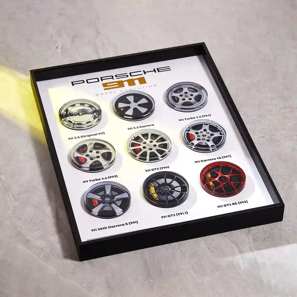 Porsche 911 Wheel Evolution 3D Framed Display - Full Display Panel View