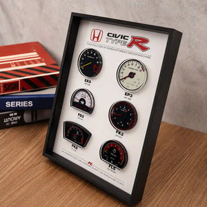 Honda Civic Type R Tachometer Evolution 3D Framed Display — side angle showing the aluminium alloy frame and acrylic glazing