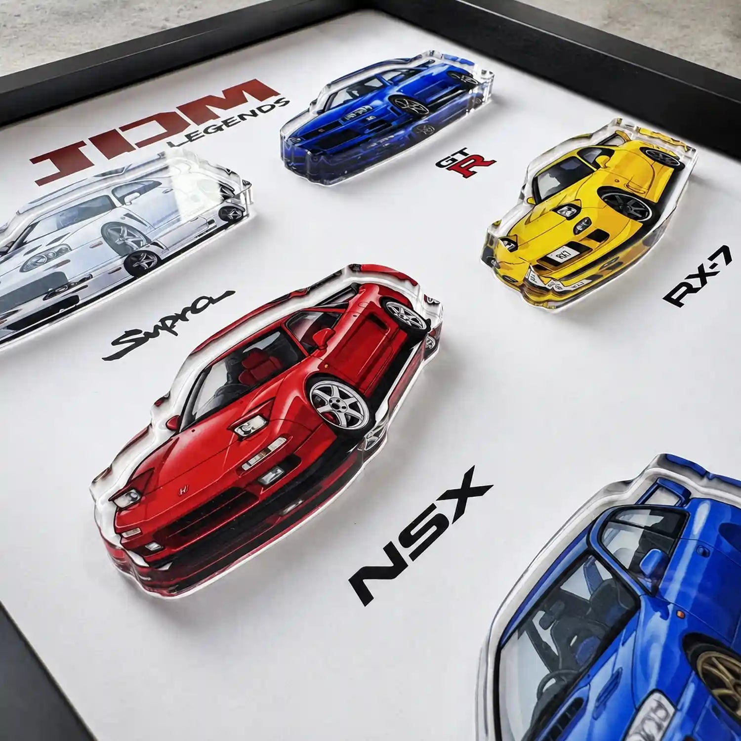 JDM Legends Car Collection 3D Framed Display — macro detail of the red NSX acrylic cutout