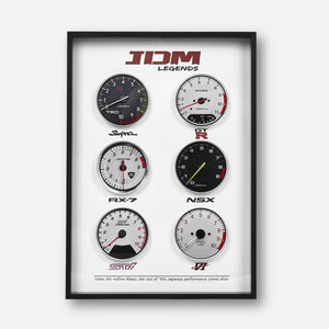 JDM Legends Tachometer Collection 3D Framed Display - Supra GTR RX7 NSX STI Evo Wall Art