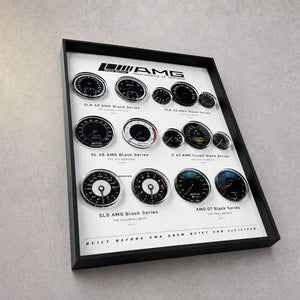 Mercedes-AMG Black Series Instruments 3D Framed Display — laid on grey concrete at an angle, full panel visible