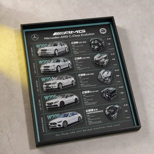 Mercedes-AMG C-Class Evolution 3D Framed Display — warm directional lighting revealing the depth between layers