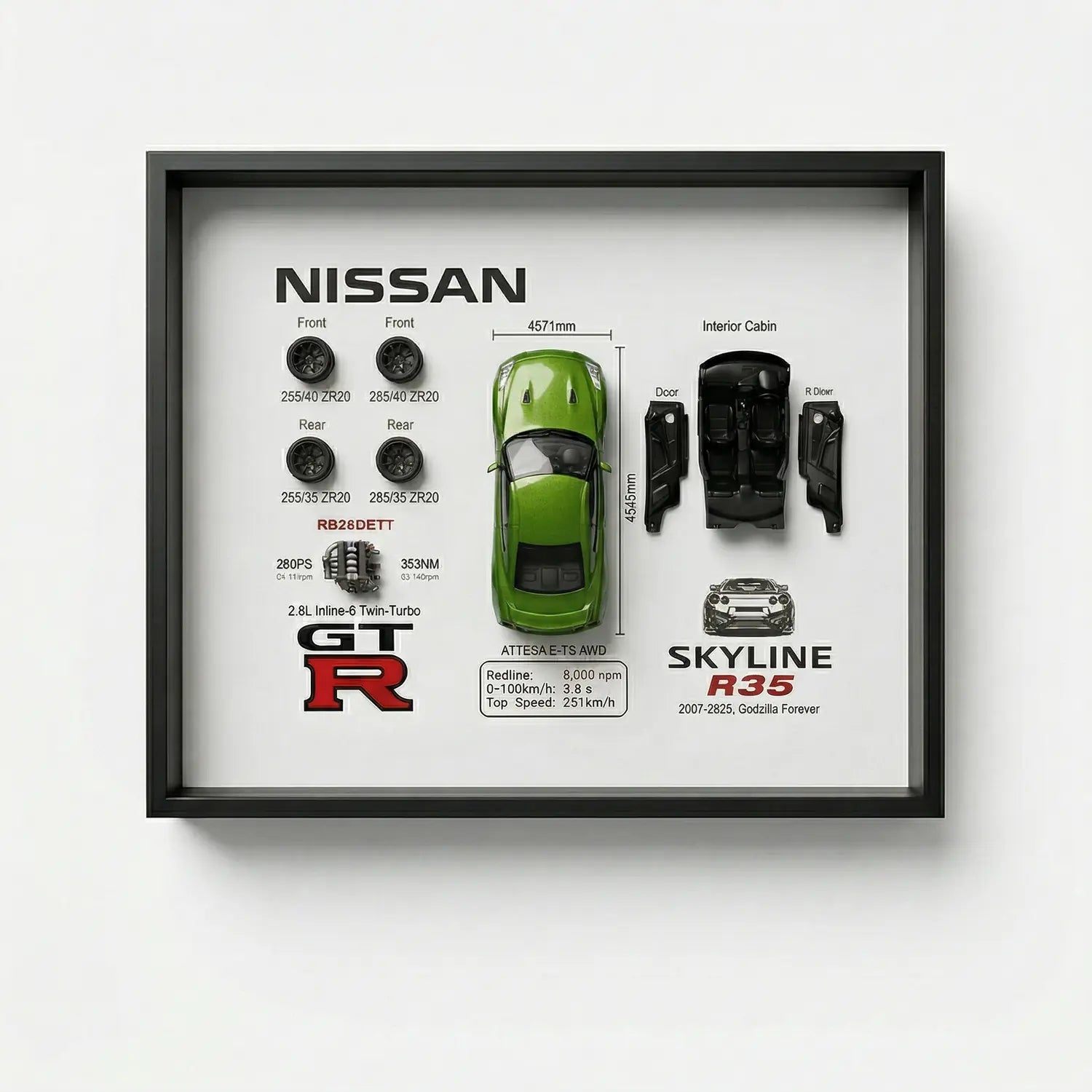 Nissan GT-R R35 3D Deconstructed Frame Wall Art - Artovelo