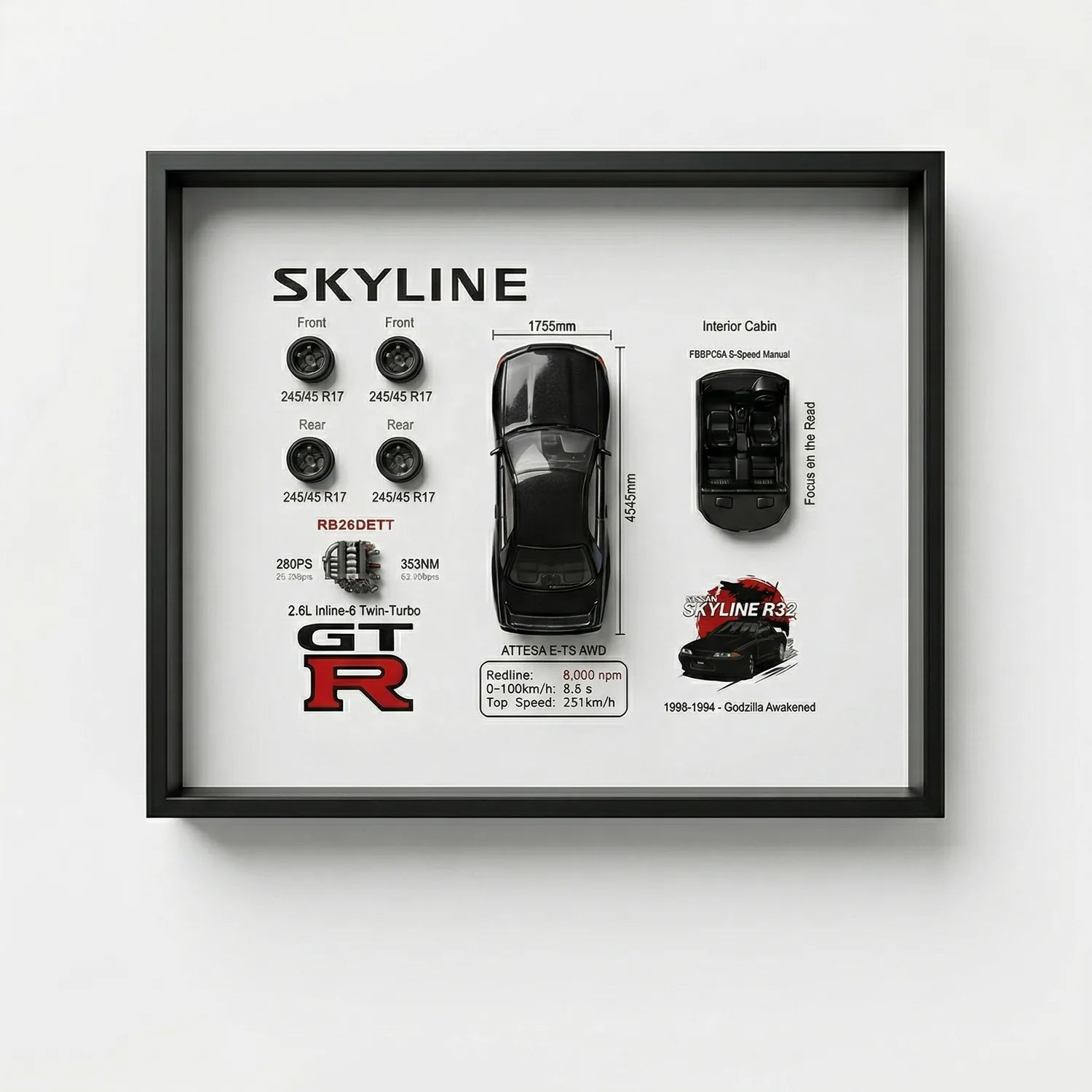 Nissan Skyline GT-R R32 3D Deconstructed Frame Wall Art - Artovelo