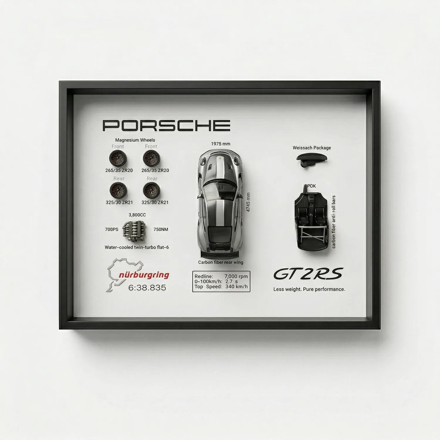  Porsche GT2 RS 3D Deconstructed Frame Wall Art Display - Artovelo